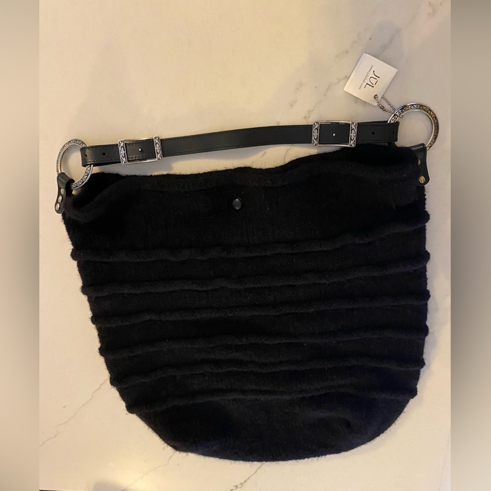 NWT Bedouin Hand Knit Black Bag Budapest Leather Handle by Jul Silver Oversized